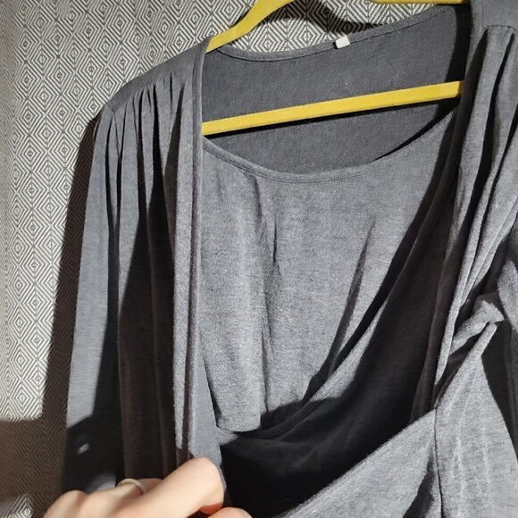 Maternity Women's Gray Multilayered Side Scrunch Breastfeeding Long Sleeve Top L - Picture 11 of 13